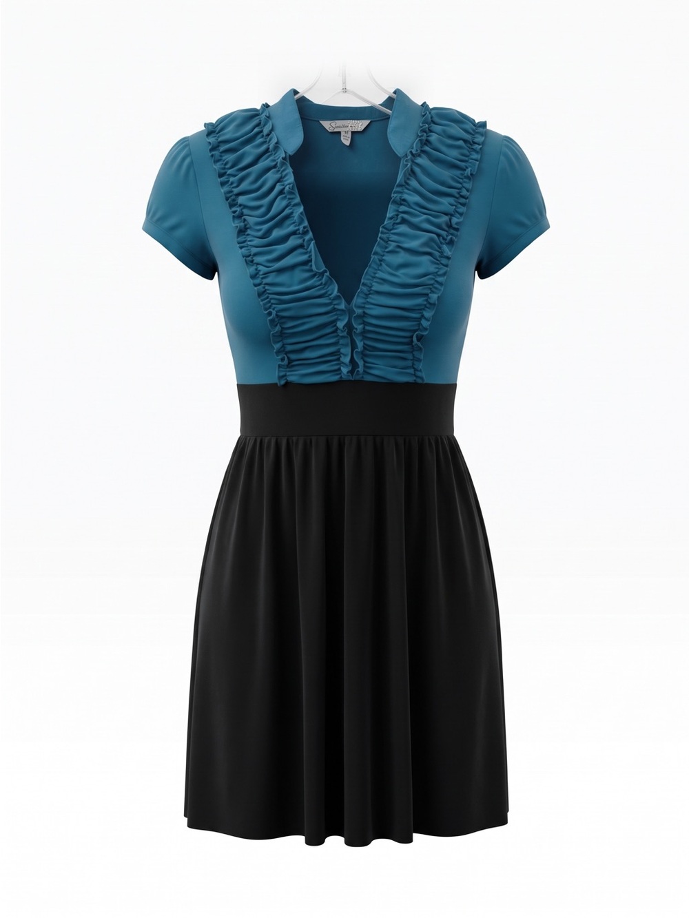 Speechless Teal Ruffled V-Neck Dress with Black Skirt
